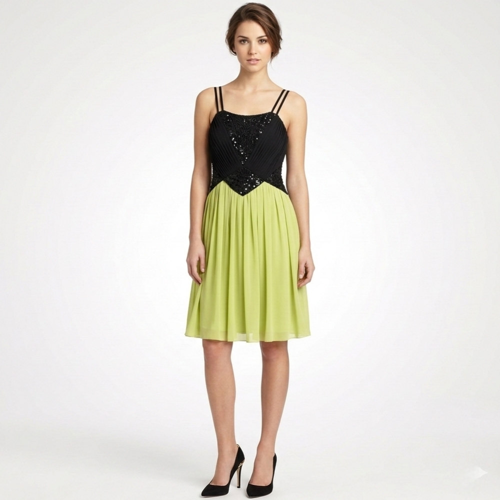 NWT Sue Wong Black/Green Beaded Dress Sz 4
